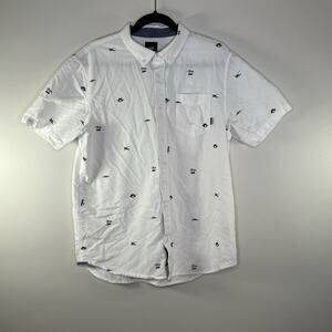 Vans Shirt Medium White Button Up Skateboard Camp Hawaiian Casual Mens